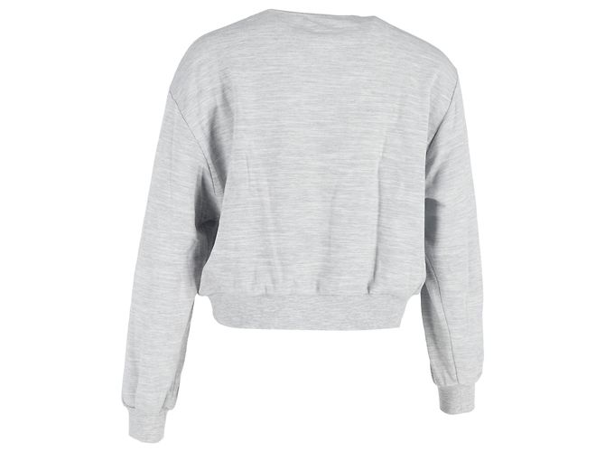 Grauer Baumwollpullover mit Rundhalsausschnitt und Moschino-Druck - Ansicht 3
