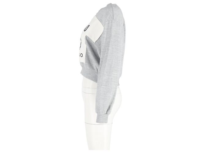 Grauer Baumwollpullover mit Rundhalsausschnitt und Moschino-Druck - Ansicht 5