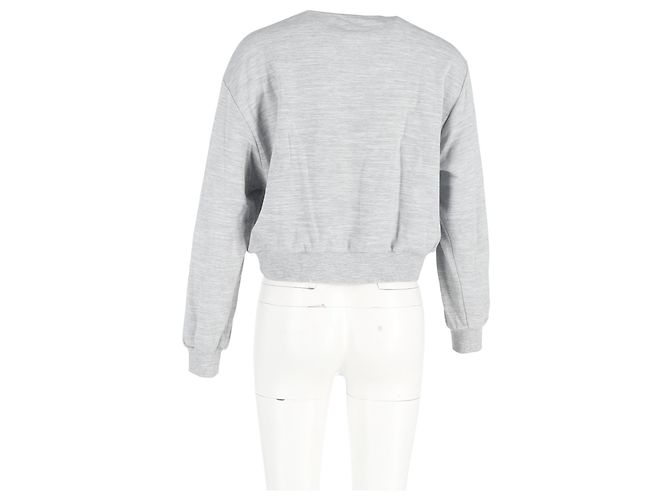 Grauer Baumwollpullover mit Rundhalsausschnitt und Moschino-Druck - Ansicht 6