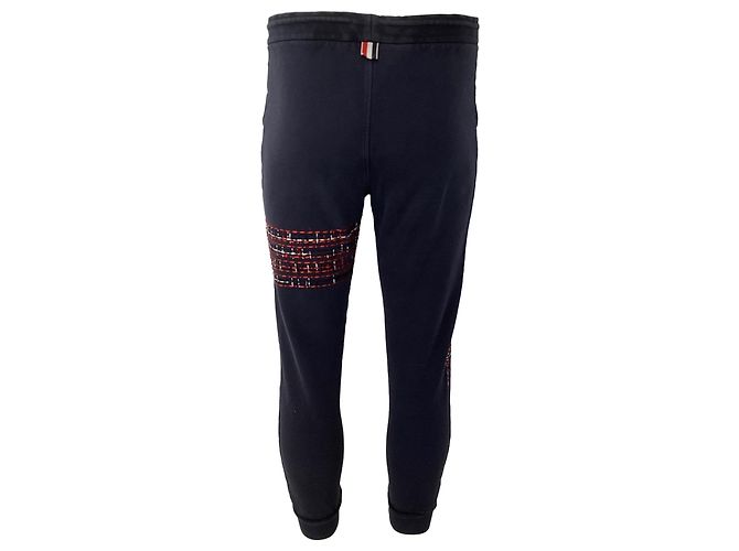 Thom Browne Lightweight Loopback Terry Mending Stitch Sweatpants in Navy Blue Cotton - view 2