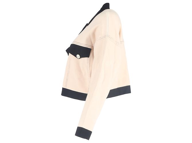 Sandro Paris Cher Topstitching Cropped Cardigan in Beige Viscose - view 2