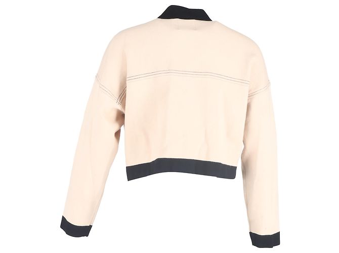 Sandro Paris Cher Topstitching Cropped Cardigan in Beige Viscose - view 3