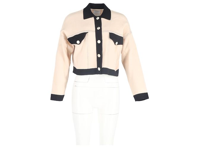 Sandro Paris Cher Topstitching Cropped Cardigan in Beige Viscose - view 4