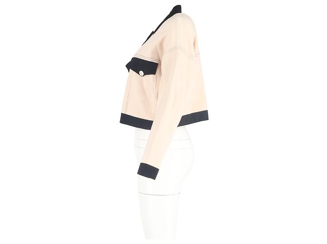 Sandro Paris Cher Topstitching Cropped Cardigan in Beige Viscose - view 5