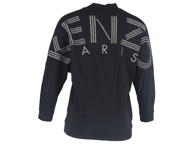 Suéter V-neck em algodão preto com logo maxi Kenzo - vista 3
