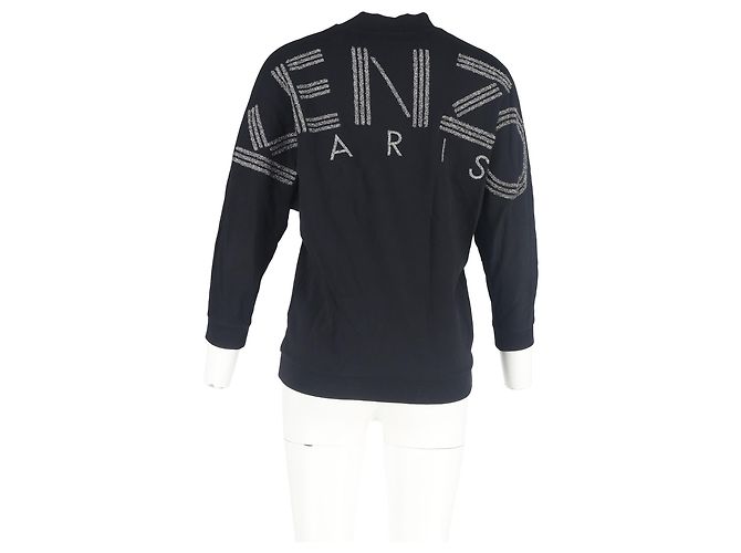 Suéter V-neck em algodão preto com logo maxi Kenzo - vista 6