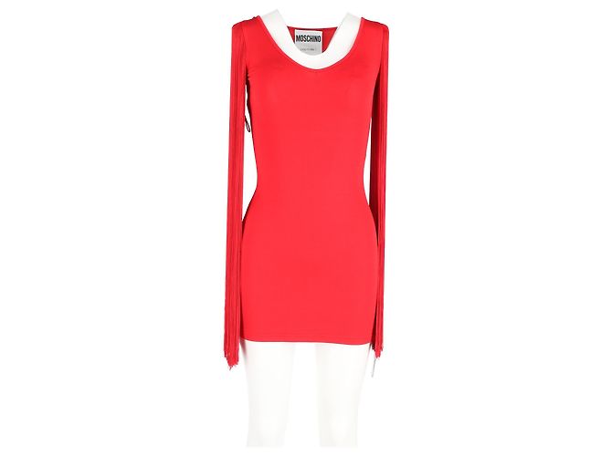 Abito mini con maniche a frange Moschino Couture in viscosa rossa - vista 4