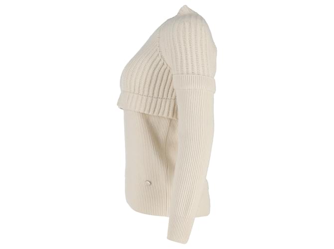 Timeless Chanel gestreifter, geschichteter Pullover aus ivory Wolle Weiß Roh - Ansicht 2