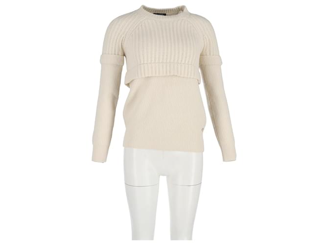 Timeless Chanel gestreifter, geschichteter Pullover aus ivory Wolle Weiß Roh - Ansicht 4