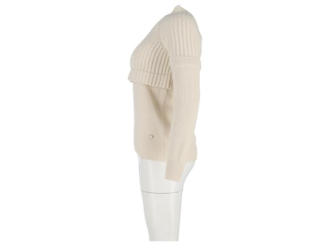 Timeless Chanel gestreifter, geschichteter Pullover aus ivory Wolle Weiß Roh - Ansicht 5
