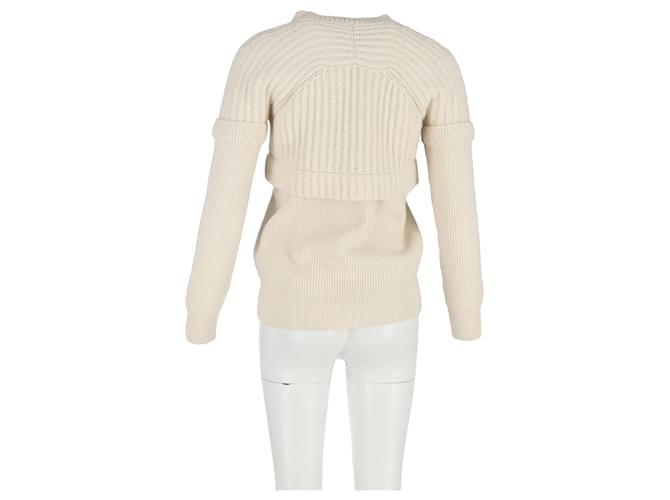 Timeless Chanel gestreifter, geschichteter Pullover aus ivory Wolle Weiß Roh - Ansicht 6
