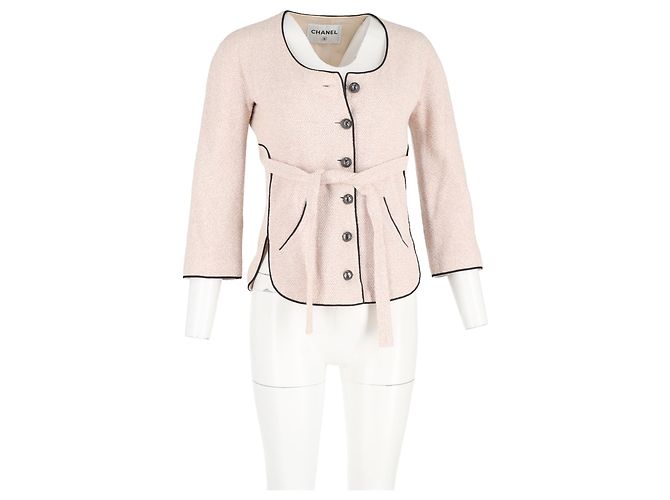 Timeless Chaqueta de tweed de un solo botón con cinturón de Chanel en algodón rosa Castaño - vista 4