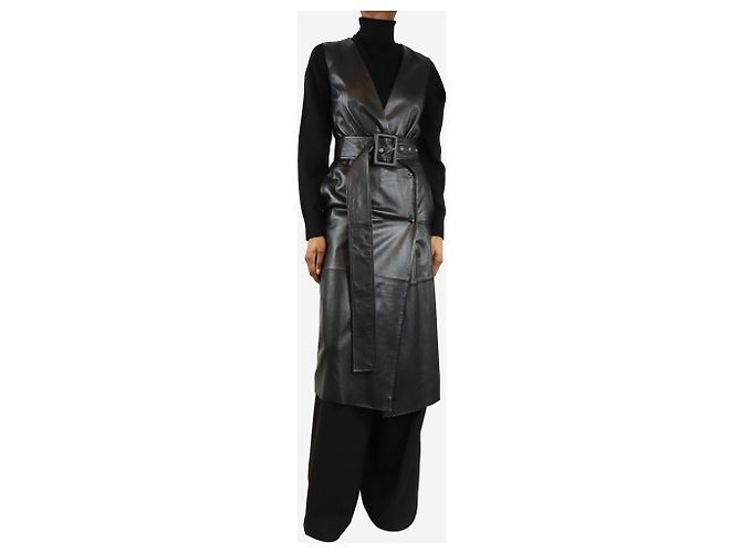 Sportmax Black sleeveless leather belted coat - size UK 4 - view 3