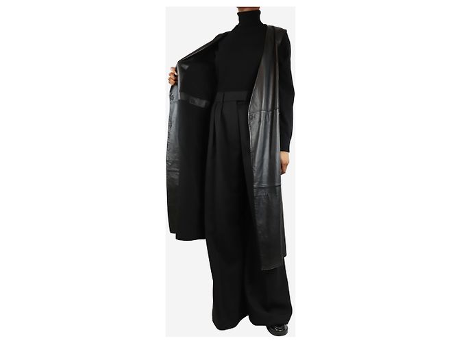 Sportmax Black sleeveless leather belted coat - size UK 4 - view 4