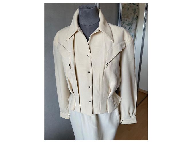 Conjunto de saia e blazer de lã Thierry Mugler Creme Cru - vista 2