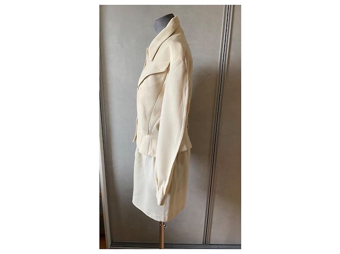 Conjunto de saia e blazer de lã Thierry Mugler Creme Cru - vista 3