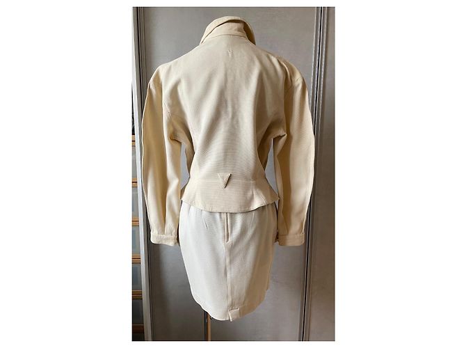 Conjunto de saia e blazer de lã Thierry Mugler Creme Cru - vista 4