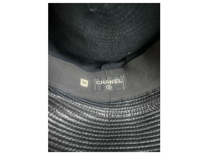 Cappello Chanel in pelle nera con logo CC dorato Nero - vista 6