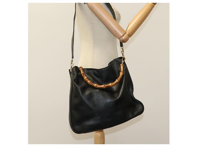 GUCCI Bamboo Handtasche Leder 2-Wege Schwarz Gold 001 2113 1577 Auth th5555 Golden - Ansicht 21
