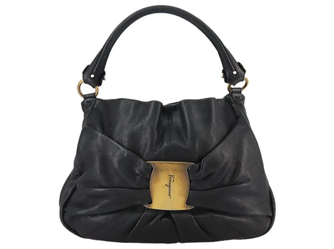 Borsa a mano in pelle Salvatore Ferragamo Vala 2 vie nera e oro Auth bs20937 Nero D'oro - vista 13