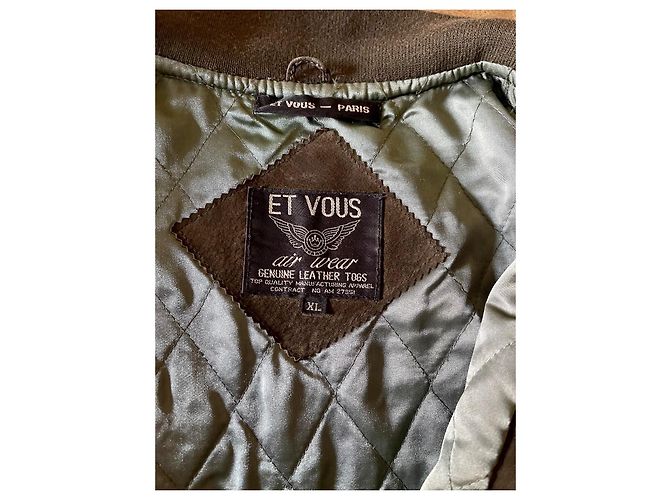 Autre Marque Giacca da aviatore in camoscio Kaki foderata in imbottito E Tu T. L-XL Cachi - vista 4
