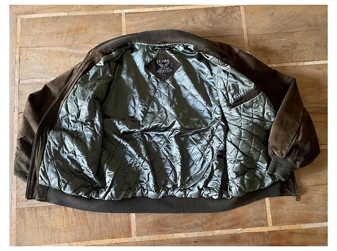 Autre Marque Giacca da aviatore in camoscio Kaki foderata in imbottito E Tu T. L-XL Cachi - vista 6