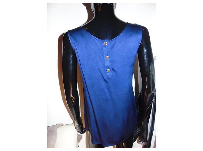 Top Chanel in seta blu notte - vista 4