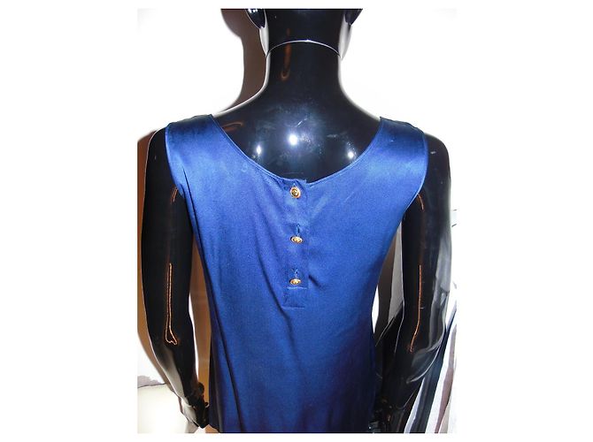 Top Chanel in seta blu notte - vista 6