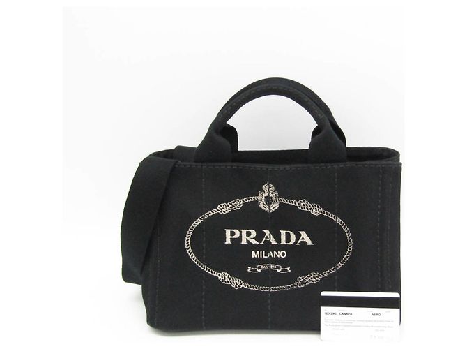 Tote Prada Canapa B2439G Damen Canvas Schultertasche Schwarz - Ansicht 2