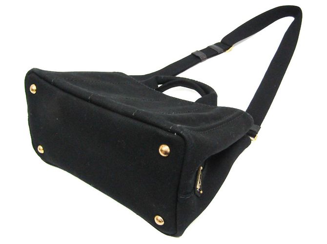 Tote Prada Canapa B2439G Damen Canvas Schultertasche Schwarz - Ansicht 3