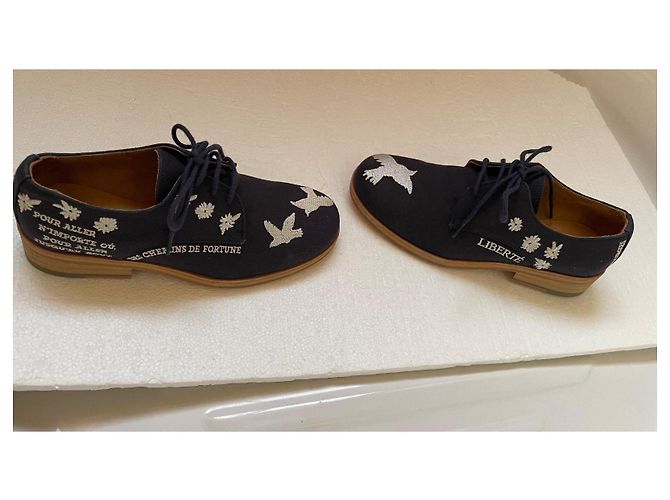 Scarpe Derby Agnès b. Blu Navy Pelle e Tela - vista 2