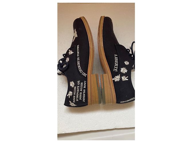 Scarpe Derby Agnès b. Blu Navy Pelle e Tela - vista 3