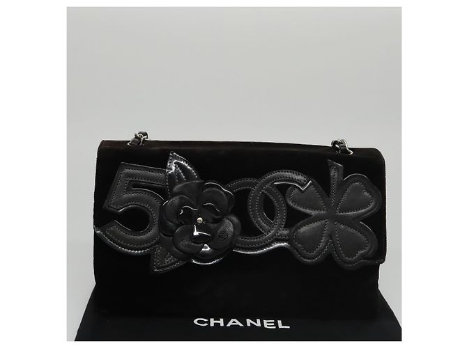 CHANEL Borsa a Spalla Chain Camelia in Pelle Velour Nera Argento CC Auth yk16500 Nero - vista 12
