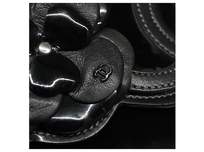 CHANEL Borsa a Spalla Chain Camelia in Pelle Velour Nera Argento CC Auth yk16500 Nero - vista 19