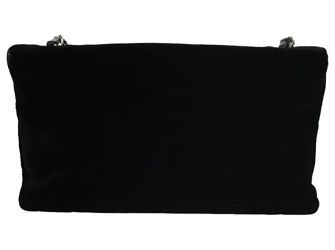 CHANEL Borsa a Spalla Chain Camelia in Pelle Velour Nera Argento CC Auth yk16500 Nero - vista 2