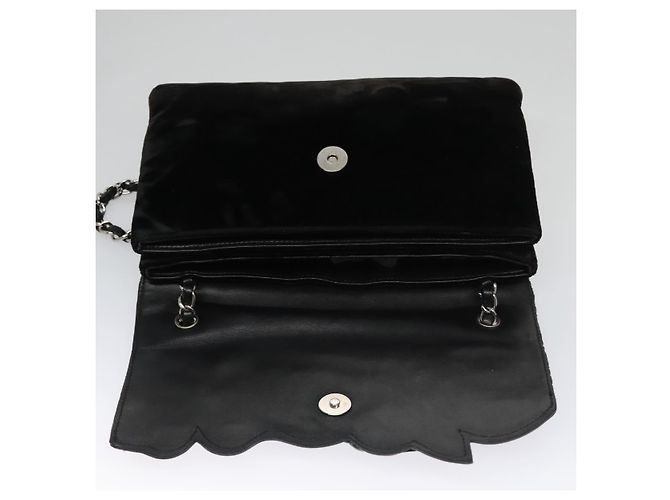CHANEL Borsa a Spalla Chain Camelia in Pelle Velour Nera Argento CC Auth yk16500 Nero - vista 20
