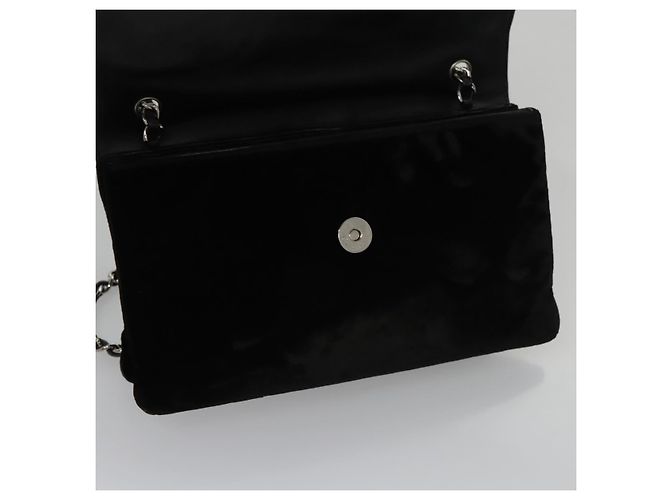 CHANEL Borsa a Spalla Chain Camelia in Pelle Velour Nera Argento CC Auth yk16500 Nero - vista 21