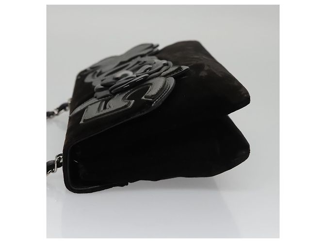 CHANEL Borsa a Spalla Chain Camelia in Pelle Velour Nera Argento CC Auth yk16500 Nero - vista 4