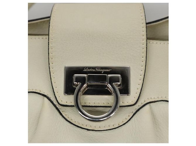 Salvatore Ferragamo Gancini Hand Bag Leather White Silver Auth yk16589 - view 19
