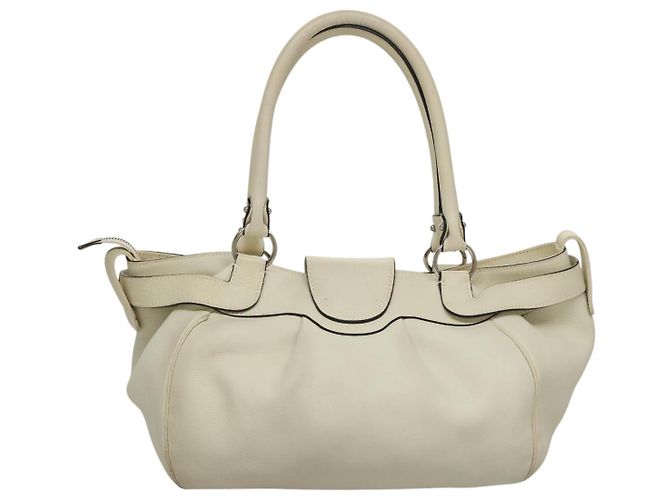 Salvatore Ferragamo Gancini Hand Bag Leather White Silver Auth yk16589 - view 2