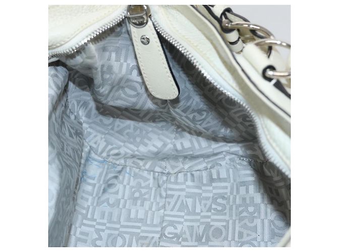 Salvatore Ferragamo Gancini Hand Bag Leather White Silver Auth yk16589 - view 21