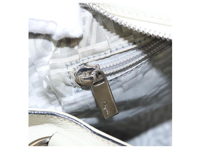 Salvatore Ferragamo Gancini Hand Bag Leather White Silver Auth yk16589 - view 23