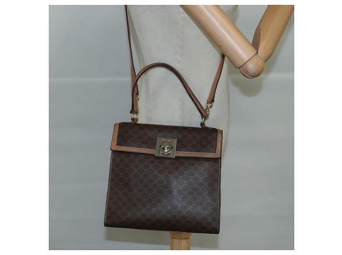 Céline Borsa a mano in tela Macadam CELINE in pelle PVC 2 vie marrone Auth bs21088 - vista 21