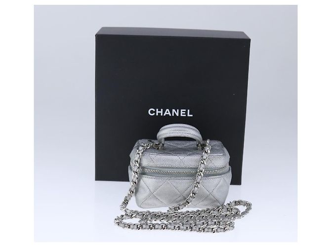 CHANEL Borsa Matelassé in Pelle Caviar 2way Argento CC Auth bs21131 - vista 12