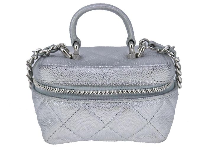 CHANEL Borsa Matelassé in Pelle Caviar 2way Argento CC Auth bs21131 - vista 13