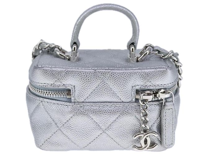 CHANEL Borsa Matelassé in Pelle Caviar 2way Argento CC Auth bs21131 - vista 2