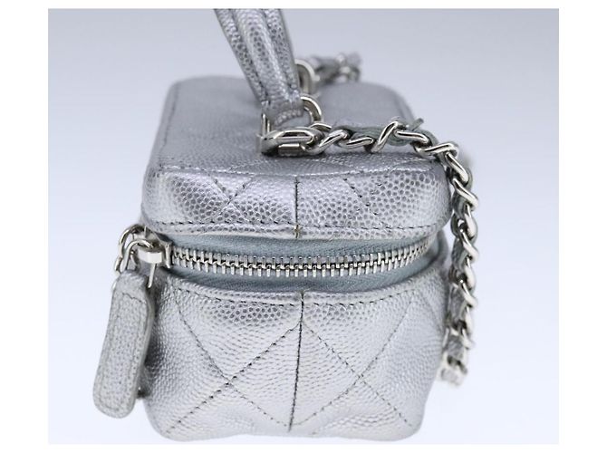 CHANEL Borsa Matelassé in Pelle Caviar 2way Argento CC Auth bs21131 - vista 4