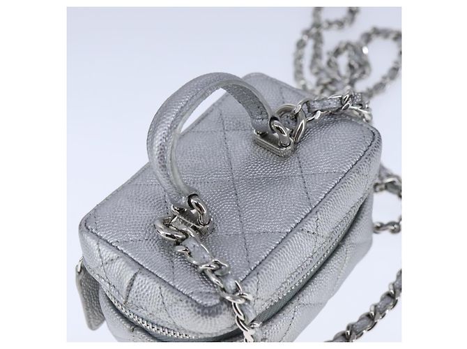 CHANEL Borsa Matelassé in Pelle Caviar 2way Argento CC Auth bs21131 - vista 6