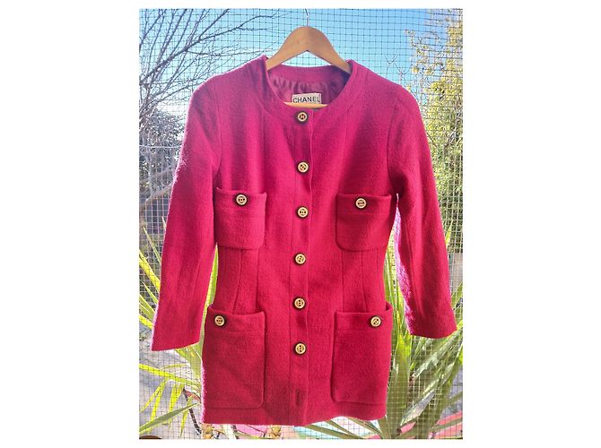 Chanel Boutique Textured Tweed Jacket Raspberry Pink Size S Fuschia - view 2
