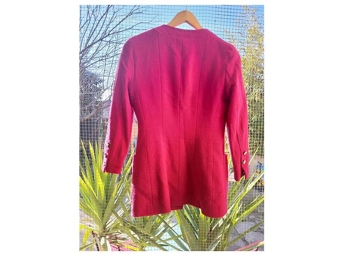 Chanel Boutique Textured Tweed Jacket Raspberry Pink Size S Fuschia - view 3